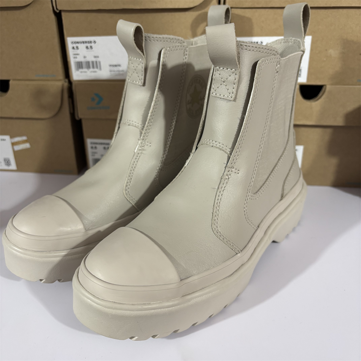 匡威CONVERSE复古中帮米色切尔西厚底短靴休闲保暖A08395c - 图3