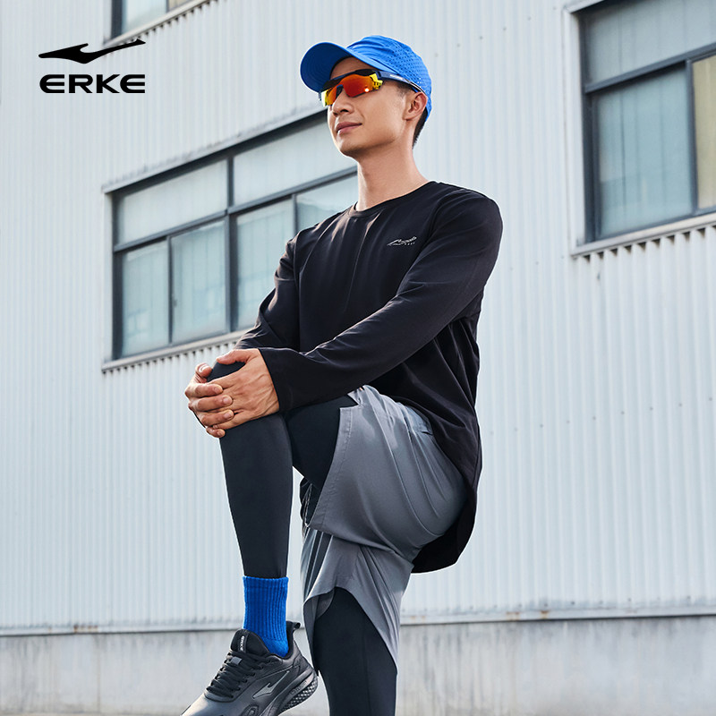 鸿星尔克运动服男2025春夏新款男士跑步长袖t恤薄绒速干健身上衣,淘宝优惠券,粉丝福利购,淘宝优惠卷