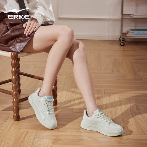 鸿星尔克板鞋女鞋小白鞋惊鸿春秋新款厚底增高白色休闲运动鞋子女 - 图2