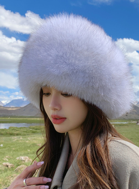 女士狐狸毛獭兔帽顶皮草帽公主帽