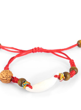 桃核桃蓝红绳子手链儿童成人