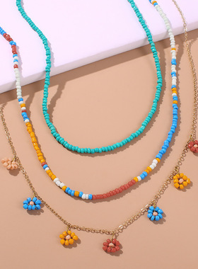 民族风米珠花朵街拍流行气质项链