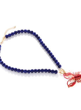 欧美夏日手工串珠小龙虾夸张项链