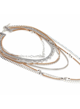 欧美风不对称多层金属链条女项链