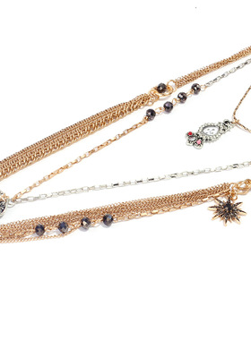 法式古金多层叠戴合金项链女