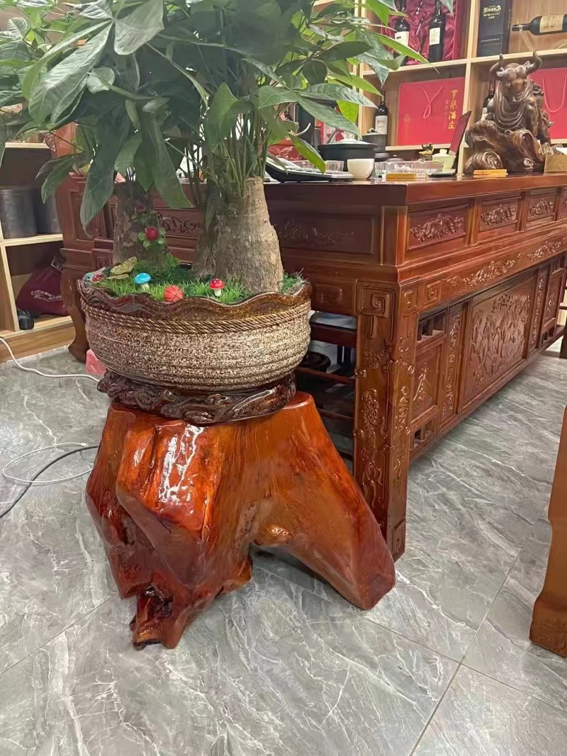 天然根雕凳子树根坐凳花架底座实木圆墩子原木树桩木桩木头树墩登 - 图0