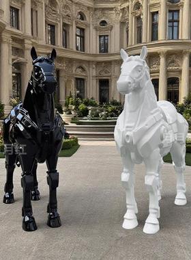 玻璃钢机械大马雕塑酒店餐厅KTV树脂半身装饰马落地灯机甲风摆件