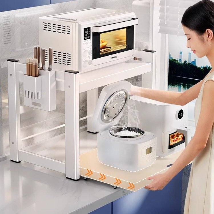 日本微波炉置物架可抽拉电饭煲架子台面多功能双层电器烤箱收纳架,淘宝优惠券,粉丝福利购,淘宝优惠卷