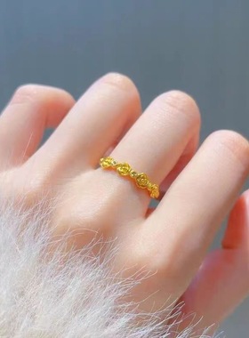 火烧不掉色黄金色桔梗花戒指女