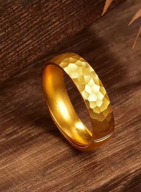 火烧古法锤纹黄金色不掉色女戒