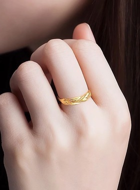 火烧古法黄金色麦穗女士戒指