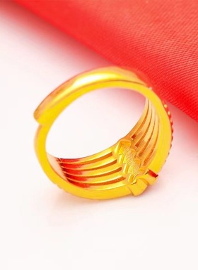 火烧不掉色黄金色四线爱心女戒