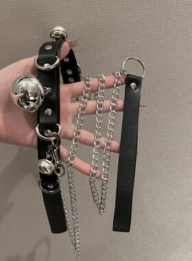 铃铛项圈女颈带链子黑色颈圈choker锁骨链皮质颈环项链脖圈颈链