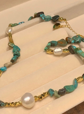 小众设计款蓝绿天然石项链