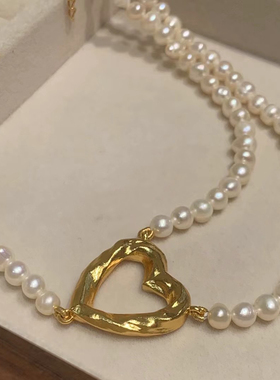 小众设计款爱心珍珠项链