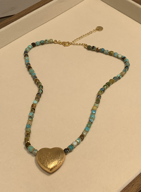 小众设计款天然绿松石爱心项链