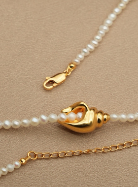 小众设计金色小海螺天然珍珠项链