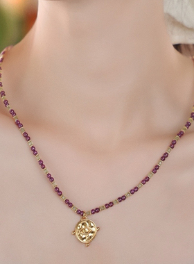 小众设计款天然石圆牌项链