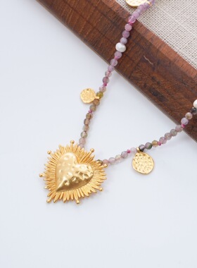 小众新款轻复古天然石碧玺串珠项链轻奢高级感浪漫优雅气质百搭