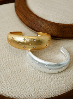 小众设计款拉丝开口镶钻手镯