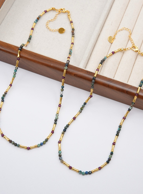 天然石榴绿松石项链女时尚气质