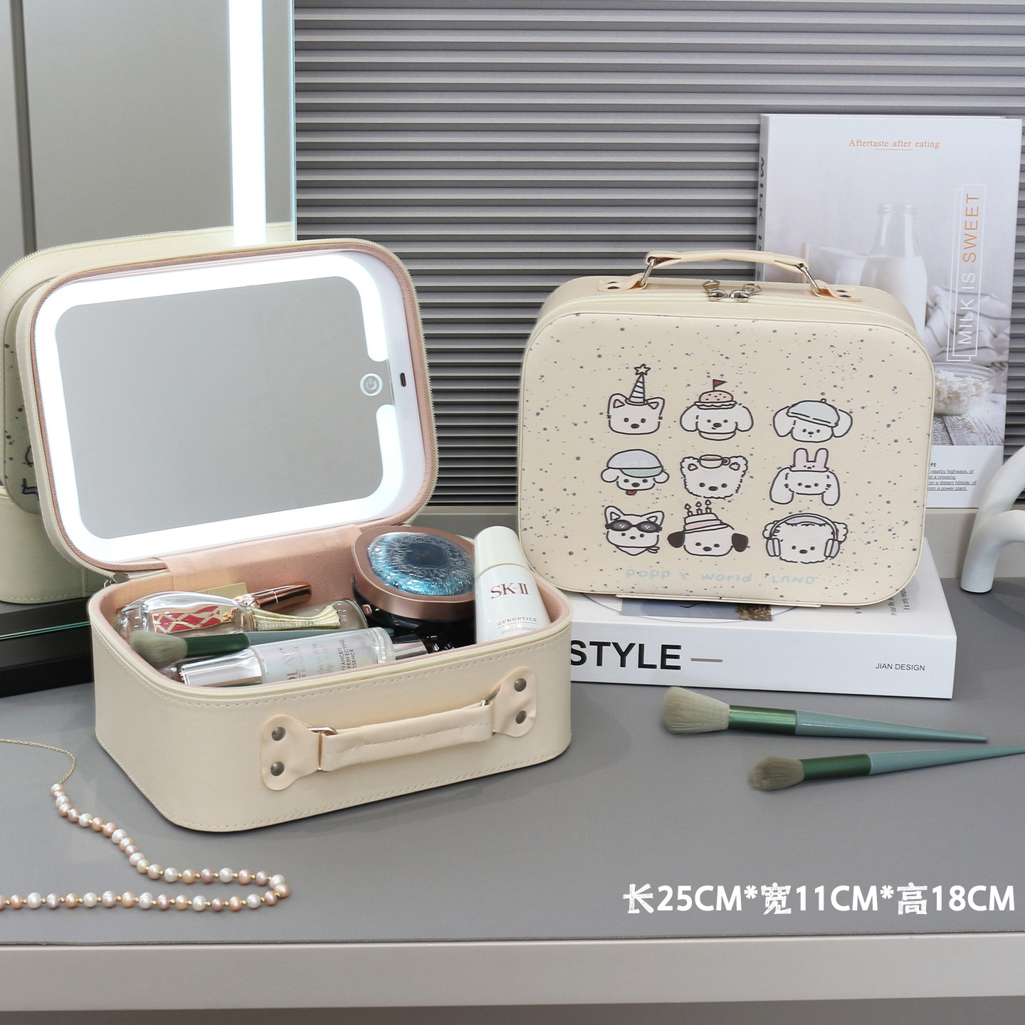 高颜值带灯补妆化妆箱带镜子LED化妆包手提便携大容量盒收纳箱,淘宝优惠券,粉丝福利购,淘宝优惠卷