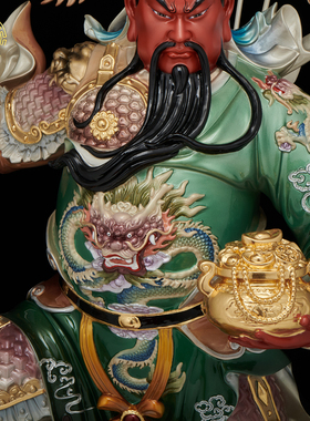 纯铜祥龙关公交财神家用供奉摆件