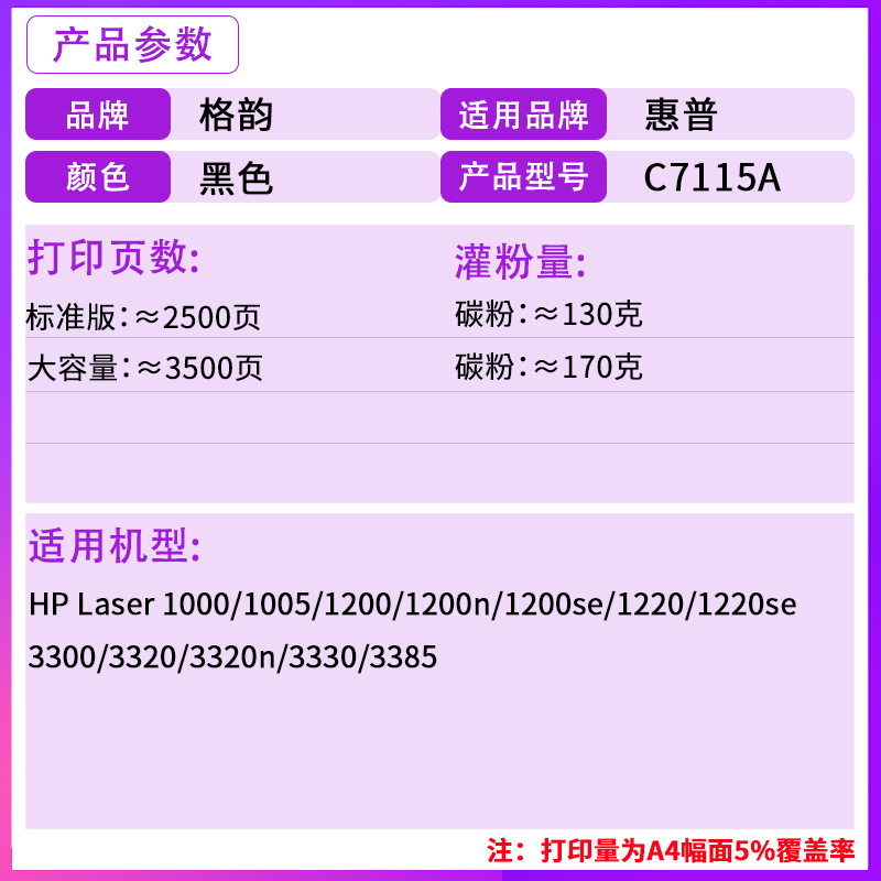 适用hp1000 hp1200硒鼓c7115a 15a hp3300 hp3330 HP13A佳能ep25 lbp1210 Q2613A HP1300 XI HP1150 HPQ2613-图1