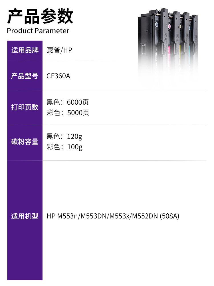 格韵 适用惠普508a硒鼓 CF360A M553DN M553n M553X M552DN HP553 - 图0