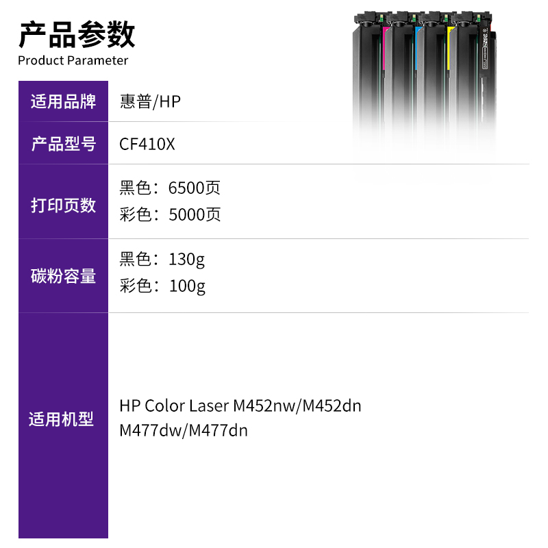 格韵适用惠普CF410X硒鼓大容量HP M452DW M452DN墨粉盒M477FDW M477fdw CF410A m377dw-图1