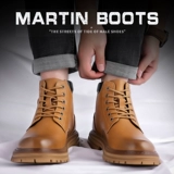 Ботинки Martin, мужская хлопчатобумажная обувь, зимняя плюс бархат, чтобы согреться, британская рабочая одежда средней высоты, мужские ботинки из мягкой кожи с высоким берцем, мужская обувь из ревеня