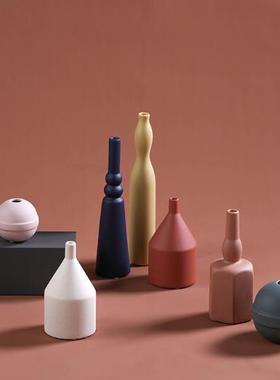 莫兰迪色陶瓷几何轻奢风简约花瓶