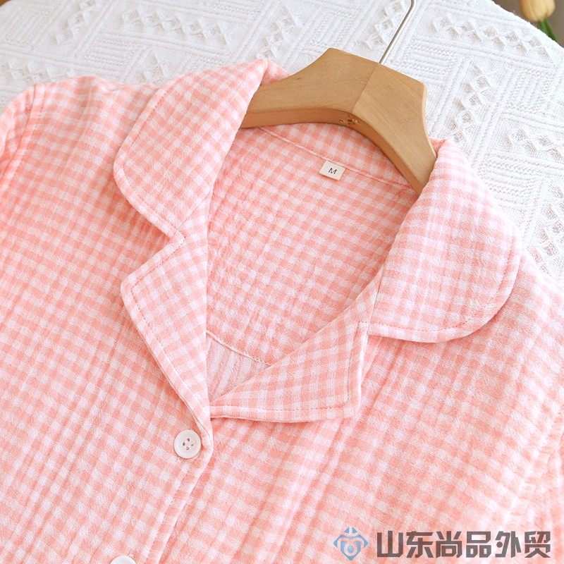 新款网红包边纯棉四层纱布睡衣女士春秋季长袖套装无印格子家居服,淘宝优惠券,粉丝福利购,淘宝优惠卷