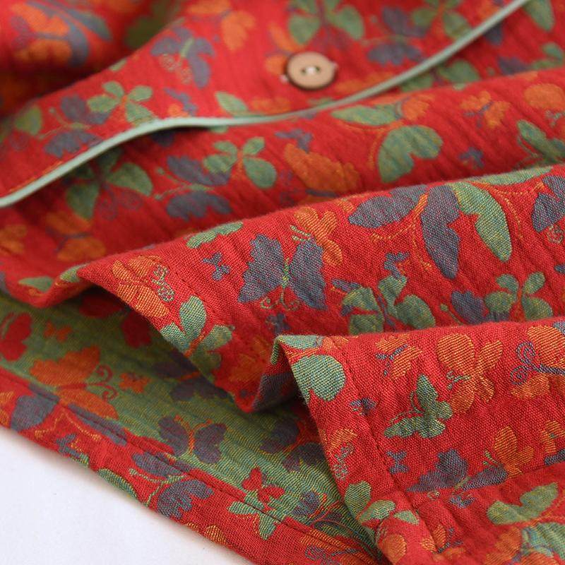 新款纯棉双层纱布睡衣女春秋复古风色织提花全棉长袖本命红家居服,淘宝优惠券,粉丝福利购,淘宝优惠卷