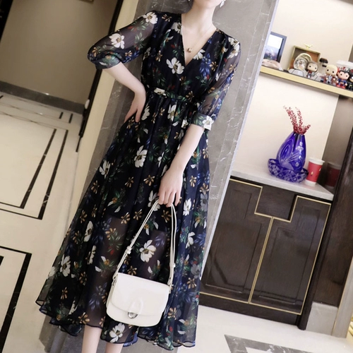 Осенняя шифоновая длинная юбка, платье, большой размер, в западном стиле, подходит для полных девушек