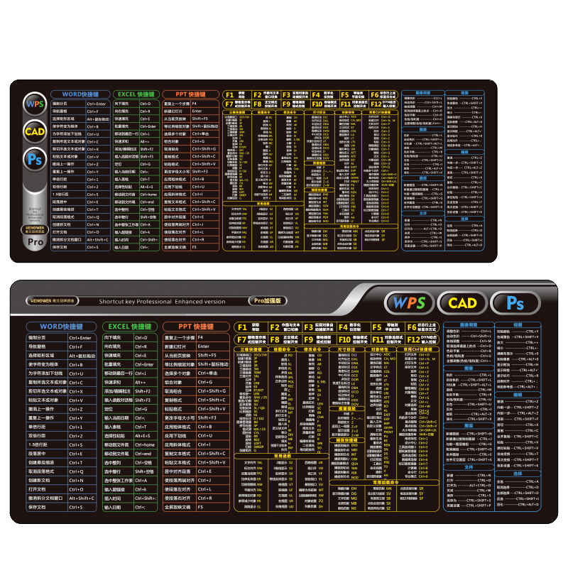 【衡文】快捷键大全鼠标垫超大cad大号ps办公wps pr小号excel桌垫 - 图3
