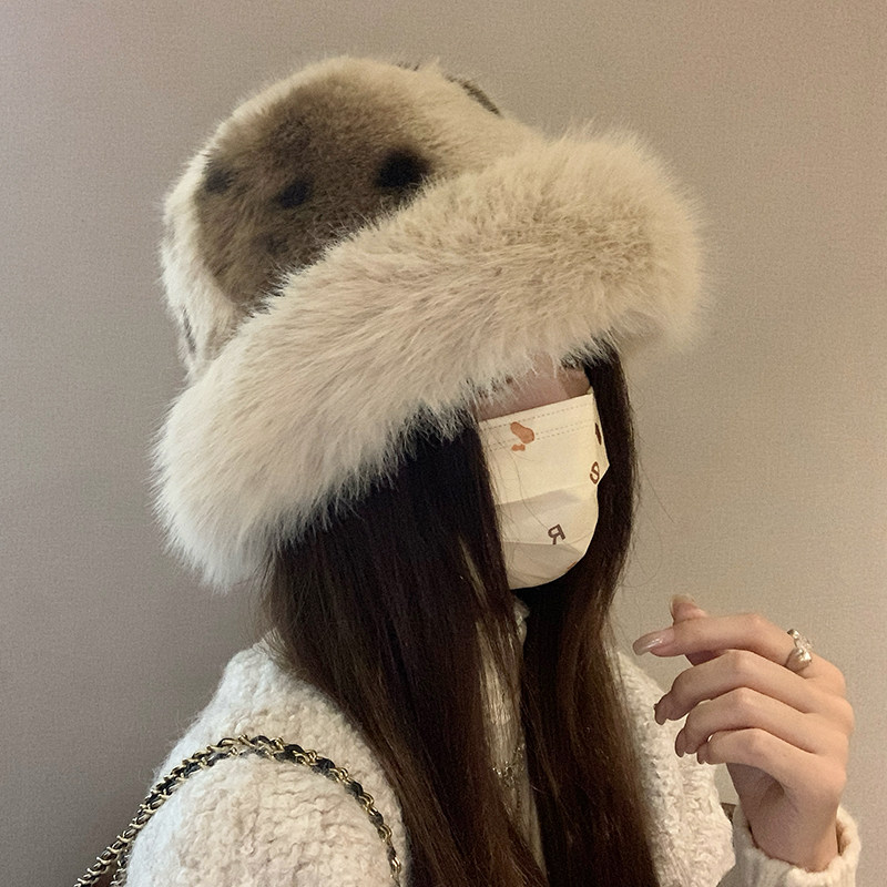 豹纹毛绒渔夫帽子女冬季百搭显脸小东北蒙古帽加绒保暖护耳帽盆帽,淘宝优惠券,粉丝福利购,淘宝优惠卷