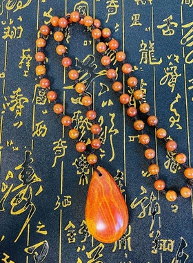 泗水泗滨富贵红天然砭石项链手工编织5A级吊坠保健养生正品包邮