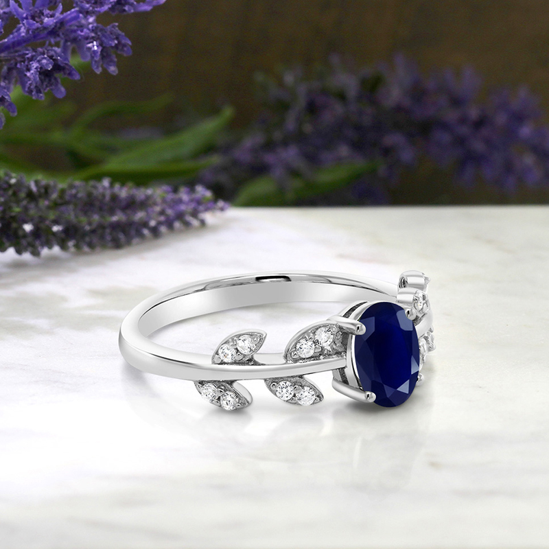 cb 1.23克拉蓝宝石925银围镶女戒 gemstoneking海外戒指/指环