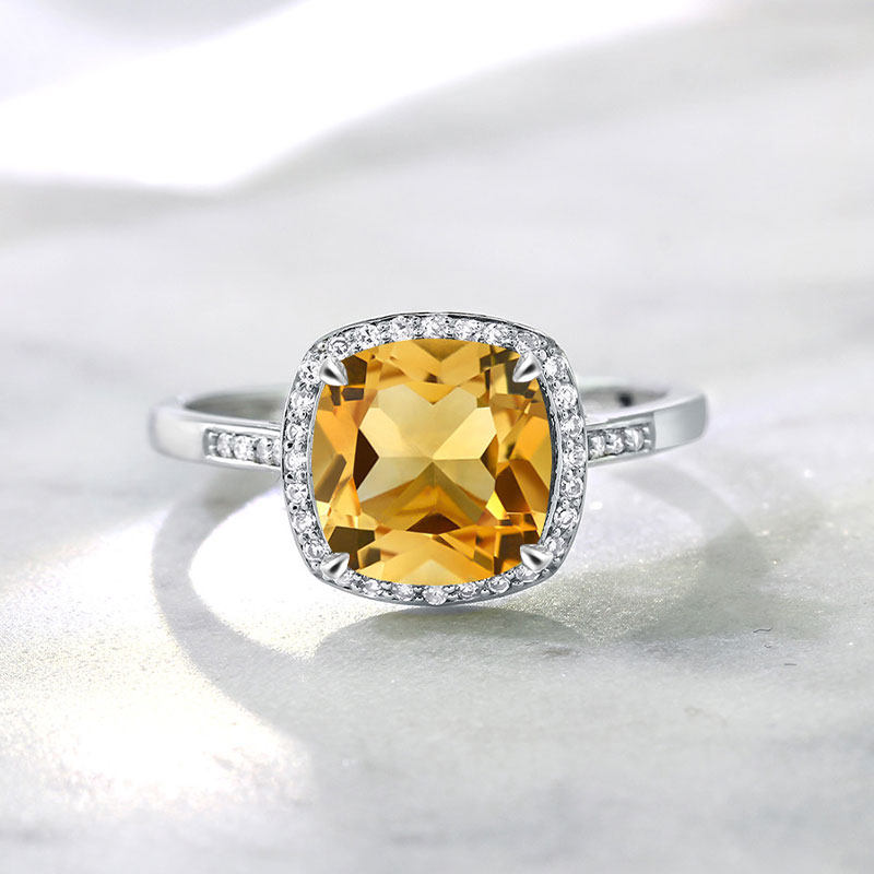 gsk3克拉天然黄水晶钻石经典女戒 gemstoneking海外手饰