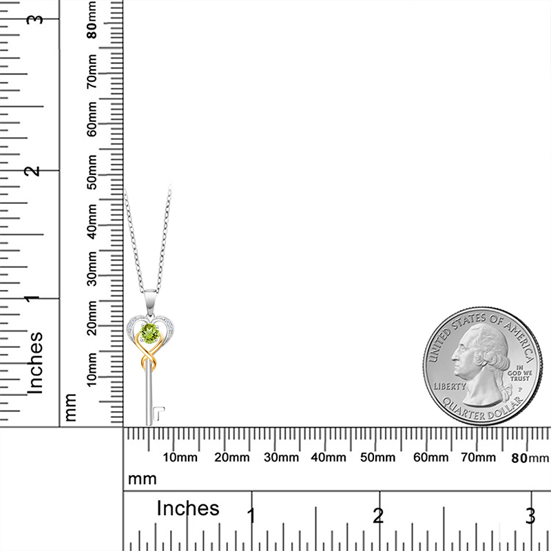 GSK项链女925银10K金双色镶0.32克拉橄榄石项链钥匙爱心项链夏日-图2