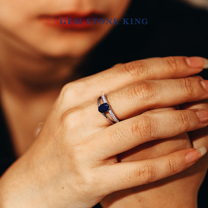 gsk天然蓝宝石女1.18克拉满钻戒指 gemstoneking海外戒指/指环