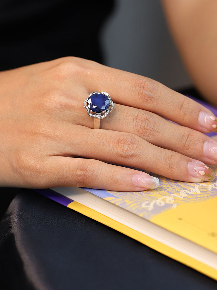 gsk镶5.07克拉天然蓝宝石彩色女戒 gemstoneking海外手饰