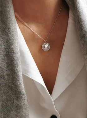 向阳之光S925纯银日韩轻奢小众设计复古项链吊坠女锁骨链气质宫廷