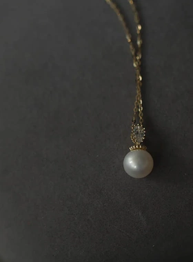 S925纯银镀金珍珠项链女 百搭小众礼物简约复古锁骨链吊坠