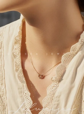 交织的爱S925银镀18K金锆石可爱碱水结包纯银项链吊坠极简细致