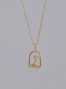 S925纯银镀14K金项链女 立体简约百搭玫瑰花精致法式锁骨链