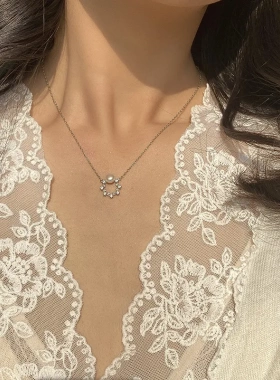 S925纯银镀金珍珠项链女 轻奢小众简约ins冷淡风锁骨链女