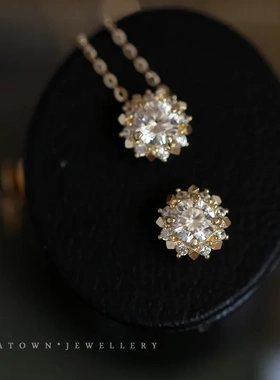 小太阳S925纯银镀14K金项链 挂坠复古宫廷风优雅花型气质百搭吊坠