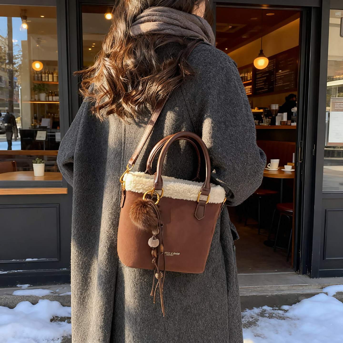 秋冬流行爆款毛绒小包包女2025新款洋气斜挎包复古休闲手提水桶包,淘宝优惠券,粉丝福利购,淘宝优惠卷